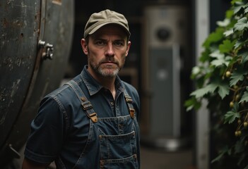 Hops farmer at a beer ingredient processing plant, showcasing dedication