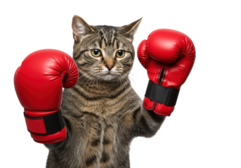 Isolated Cat Boxer Wearing Red Boxing Gloves