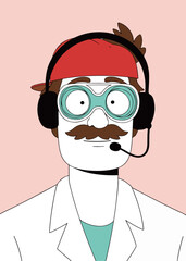 Cartoon Scientist with Goggles and Headphones