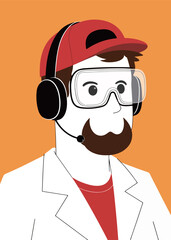 Cartoon Scientist with Goggles and Headphones