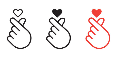 Hands making mini heart symbol icon. Mini finger heart line icons set. Hand with love icon vector illustration.