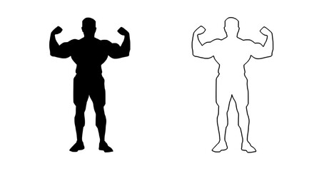 a black and white image of a man standing in a pose arm, black, image, man, muscle, pose, silhouette, stand 
