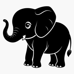 Fototapeta premium Baby Elephant with Trunk Up vector clean black silhouette design white background