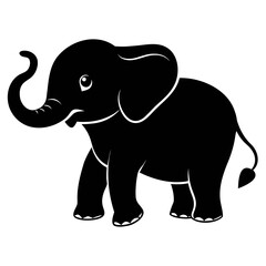 Baby Elephant with Trunk Up vector clean black silhouette design white background