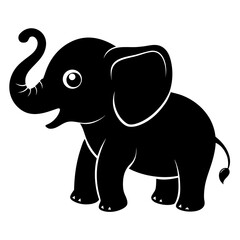 Baby Elephant with Trunk Up vector clean black silhouette design white background