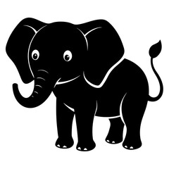 Baby Elephant with Trunk Up vector clean black silhouette design white background