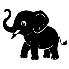 Obraz premium Baby Elephant with Trunk Up vector clean black silhouette design white background