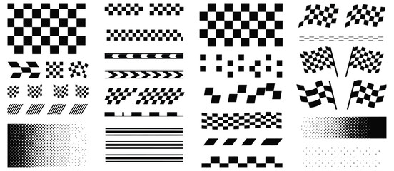 Racing Stripe Banner and Checkered Flag Vector Set – Speed Line Graphics for Car Racing, Motorsport Events, and Track Finish Line Decorations

