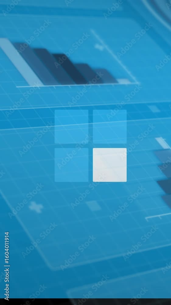 Poster bar graphs and data charts animation over blue grid background