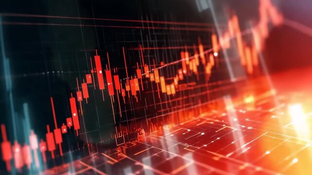 Stock market chart with red candlestick graph showing financial data and trading trends glowing digital interface featuring market trends and data analysis futuristic digital screen with abstract - Powered by Adobe