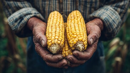 Hands holding two corn cob