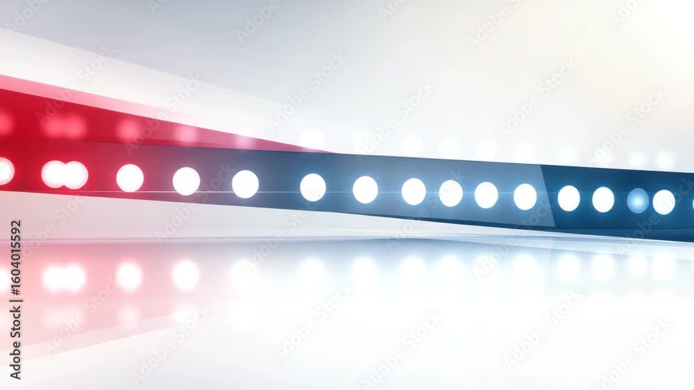 Sticker abstract light design featuring red and blue diagonal stripes with glowing circles, creating modern 