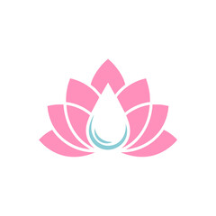 Lotus Flower with Water Drop Logo &ndash; A clean and soft logo of a lotus flower with a water drop center, representing purity, wellness, meditation, and natural harmony in modern design.