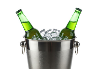 Isolated Icy Beer Bottles in Bucket
