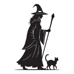 A wicked grin in twilight fog – Witch silhouette reflected in powerful Witch vector – Witch illustration – Halloween silhouette

