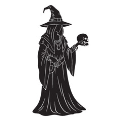 She watches from the treetops – Witch silhouette formed in shadowy Witch vector – Witch illustration – Halloween silhouette

