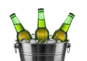 Isolated Cold Beer Bottles in Ice Bucket