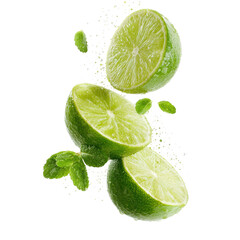 Fresh lime slices in motion