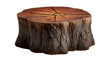 Rustic wooden tree stump isolated on transparent background