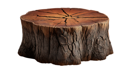 Rustic wooden tree stump isolated on transparent background