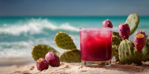 Prickly pear drink on the beach