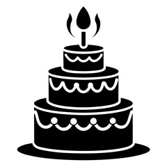 Birthday Cake clean black silhouette design white background