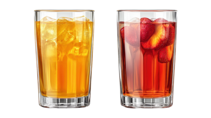 set of orange and strawberry juice glass isolated on transparent background