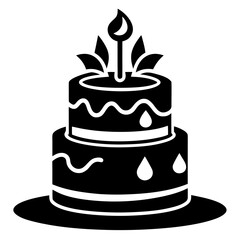 Birthday Cake clean black silhouette design white background