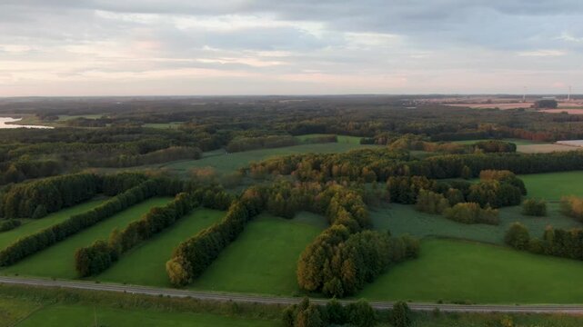 łąka las jezioro torfowisko natura polska z lotu ptaka dron