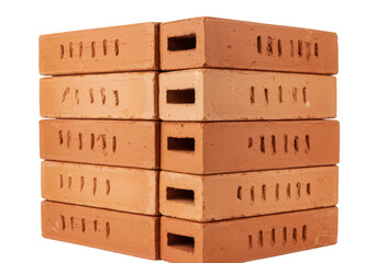 Isolated Stack of Organized Red Bricks for Wall Construction