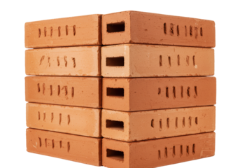 Isolated Stack of Organized Red Bricks for Wall Construction