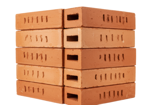Isolated Stack of Organized Red Bricks for Wall Construction