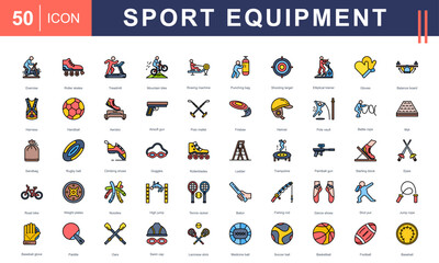 Sport Equipment icon set featuring a wide range of training, game, and fitness gear—perfect for sports centers, athletic branding, workout apps, and physical education materials.