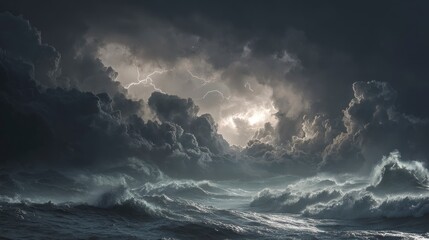 Fototapeta premium Stormy sea with dark clouds