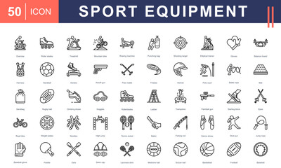 Sport Equipment icon set featuring a wide range of training, game, and fitness gear—perfect for sports centers, athletic branding, workout apps, and physical education materials.