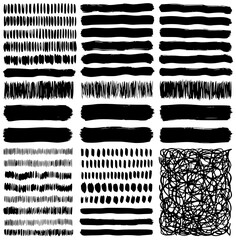 Brush, pen, pencil line set. Vector calligraphy paint strokes. Abstract black ink grungy lines, curves, emphasis underlines. JPEG version.