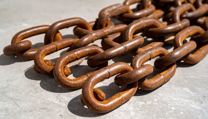 Fototapeta premium Rust-colored metal chains on a light gray surface