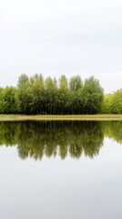 Obraz premium Serene Lake Reflection of Lush Green Trees Under a Calm Sky Tranquil Nature Landscape Photography for Peaceful Ambiance and Outdoor Beauty