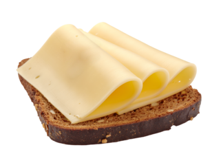 Gouda slices on bread, cheese sandwich isolated on transparent png