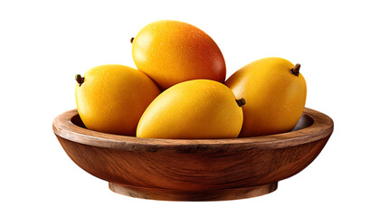 Bowl of ripe yellow mangoes isolated on transparent background