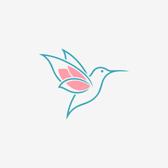 Hummingbird Logo Design – A soft and elegant hummingbird icon with flower-like wings, symbolizing beauty, agility, joy, and creativity.