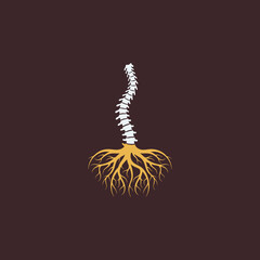 Spine Root Logo Design – A human spine transforming into tree roots, representing health, stability, chiropractic care, and grounded wellness.