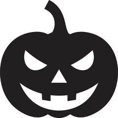 Funny Halloween Pumpkin Face Silhouette in Black | Spooky Jack O' Lantern Illustration Vect