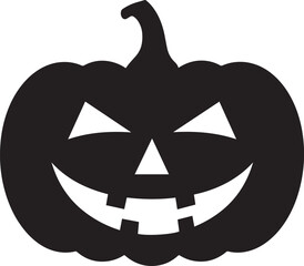 Funny Halloween Pumpkin Face Silhouette in Black | Spooky Jack O' Lantern Illustration Vect