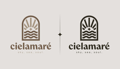 Sunset Sun Wave Logo Template. Universal creative premium symbol. Vector illustration. Creative Minimal design template. Symbol for Corporate Business Identity