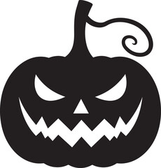 Funny Halloween Pumpkin Face Silhouette in Black | Spooky Jack O' Lantern Illustration Vect