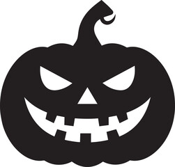 Funny Halloween Pumpkin Face Silhouette in Black | Spooky Jack O' Lantern Illustration Vect