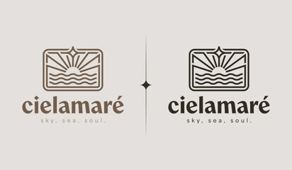 Sunset Sun Wave Logo Template. Universal creative premium symbol. Vector illustration. Creative Minimal design template. Symbol for Corporate Business Identity