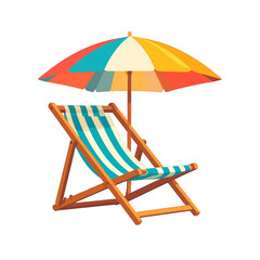 Relaxing Scene Of Beach Chair And Colorful Umbrella Under The Sun In Holiday
