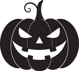 Funny Halloween Pumpkin Face Silhouette in Black | Spooky Jack O' Lantern Illustration Vect